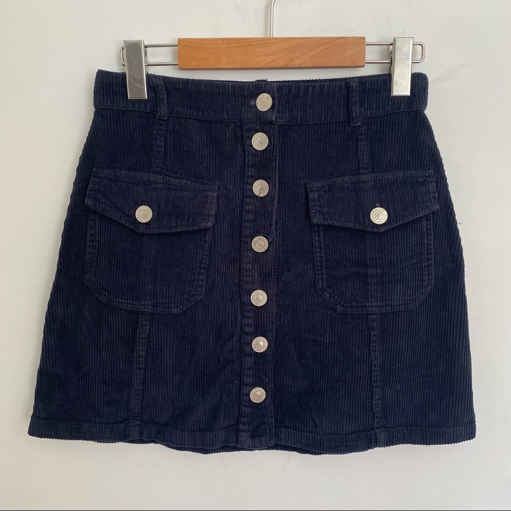 CORDUROY NAVY BLUE DENIM BUTTONED DOWN MINI SKIRT STRADIVARIUS ASOS XS 4